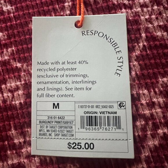 Knox Rose Thermal Top Womens Medium Crewneck Long-Sleeve Stretch Soft Red Floral - Picture 3 of 3